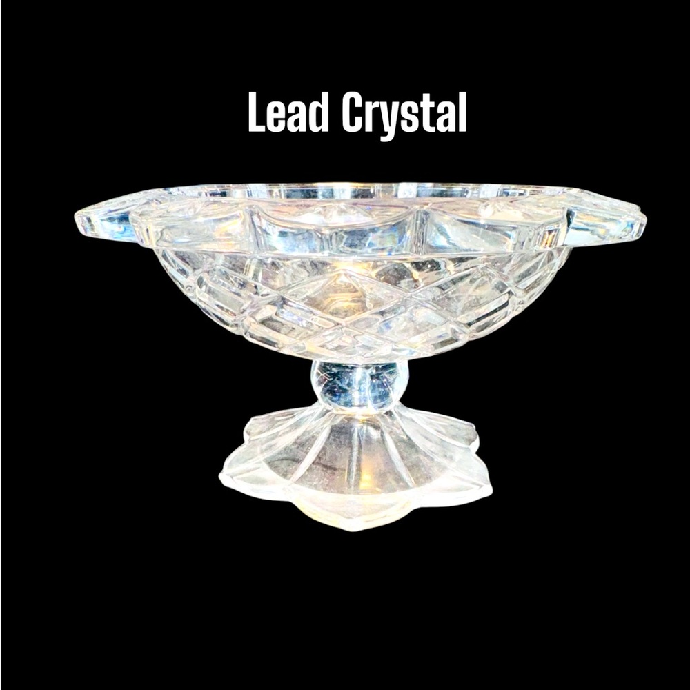 Vintage Polonia Cut lead Crystal Pedestal Compote Candy Bowl, Dish c. 1940's
